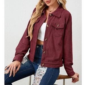 Corduroy Shacket Womens Large Button Up Jacket Pockets Casual Fall Shirt Top